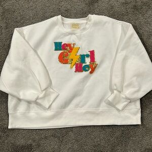 Judith March White “Hey Girl Hey” Chenille Patch Sweatshirt - Size Large